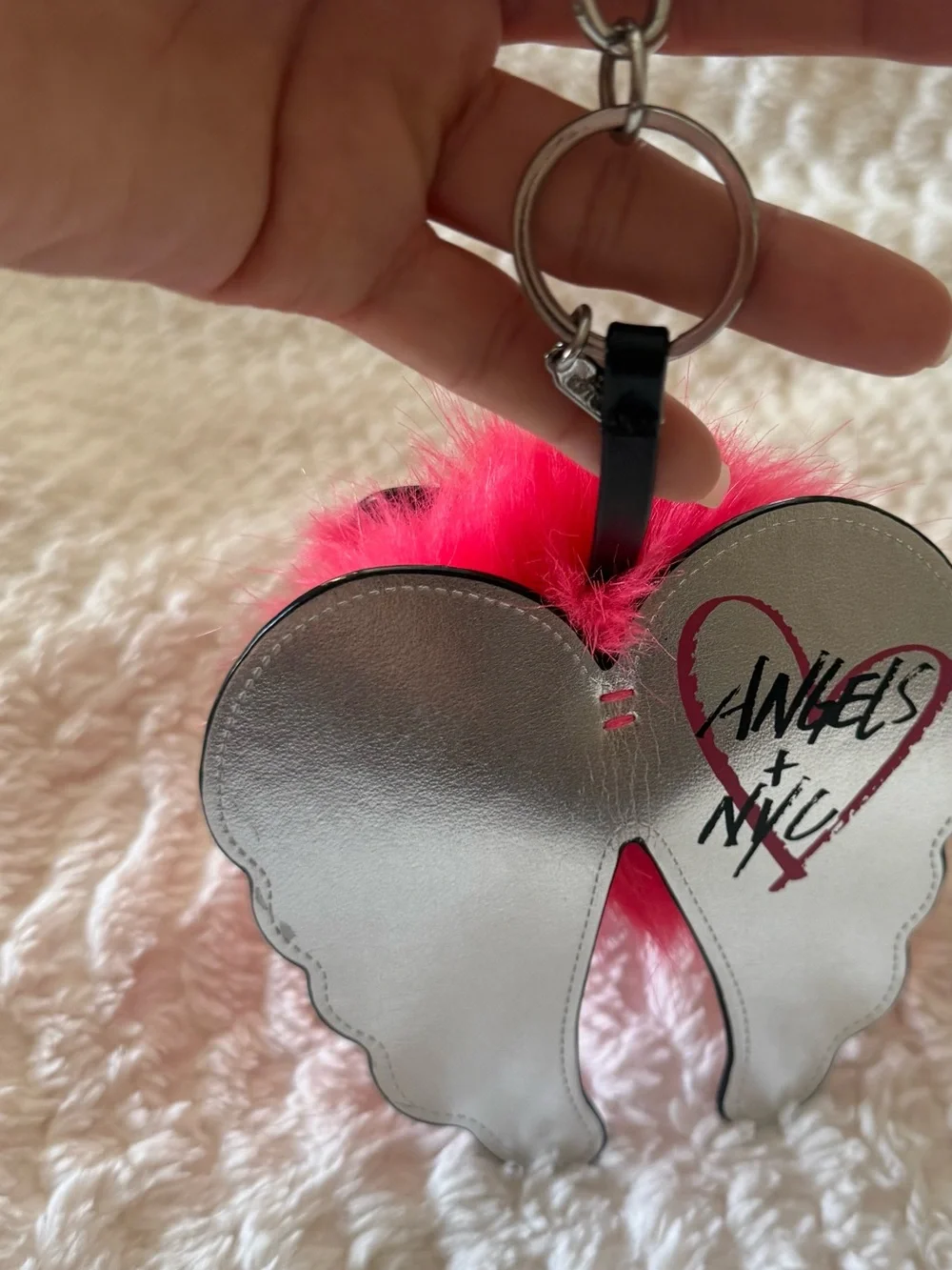 PINK Victoria's Secret Hot Pink Furry Heart Keychain Charm